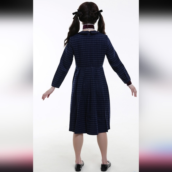 MicCostumes Orphan Esther Girl Cosplay Costume Blue Plaid Dress for Halloween - Picture 2 of 8